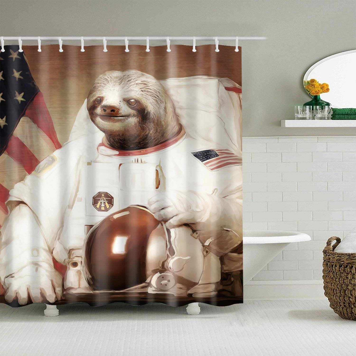 NASA Spaceman Moon Landing Animal Astronaut Sloth Shower Curtain