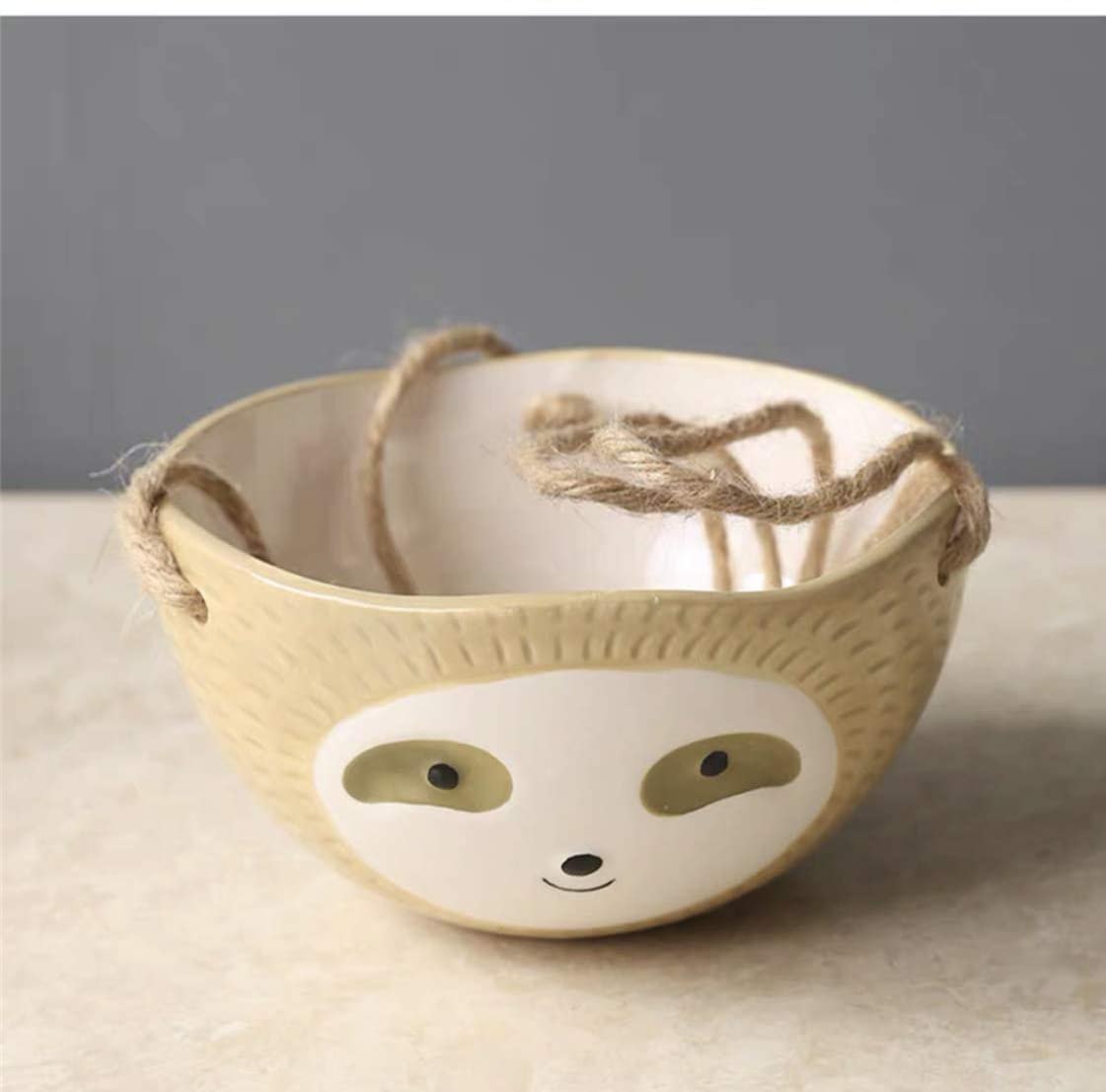 Cute Sloth Face Drawing Small Succulent Pot Oval Shape Hanging Sloth Planter