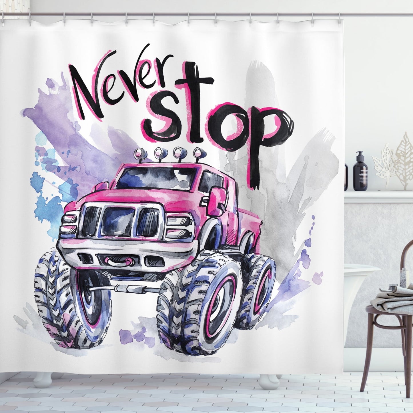 Never Stop Monster Truck Shower Curtain