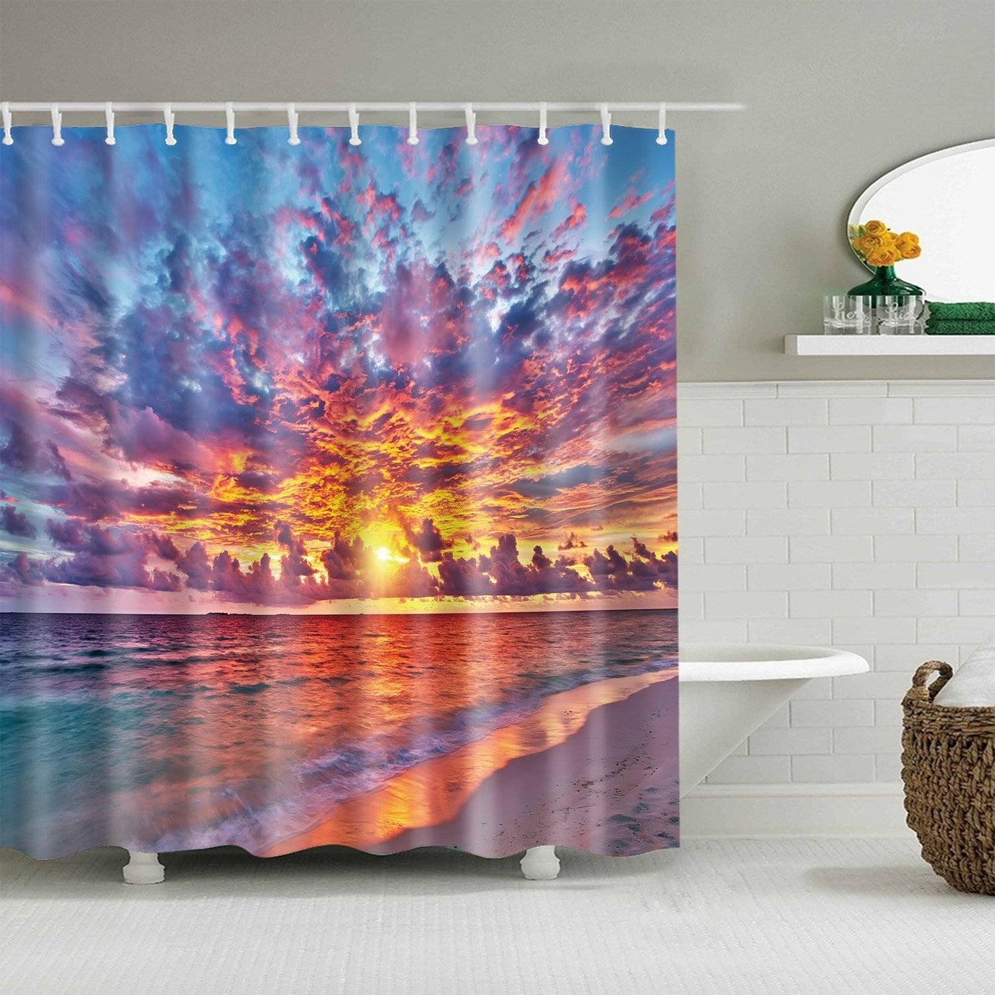 Pastel Sky Seascape Beach Sunset Shower Curtain