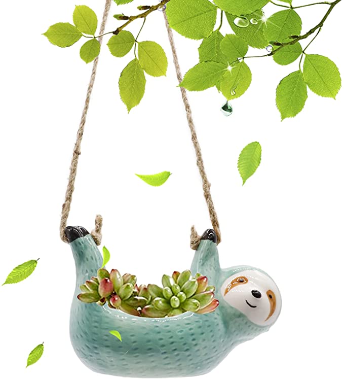 Blue Cute Animal Flower Succulent Pot Hanging Sloth Planter