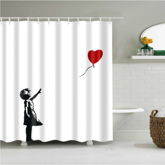 Girl with Heart Balloon Shower Curtain