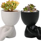 Human Shaped Planter Black White 2pcs Head Succulent Cactus Flower Plant Pot