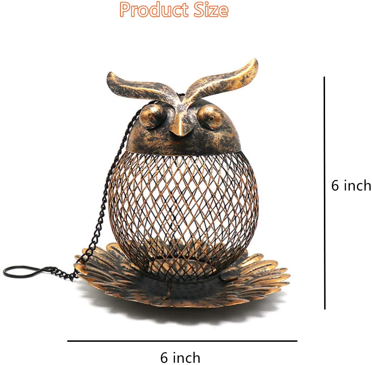 Heavy Duty Copper Metal Mesh Owl Shaped Bird Feeder