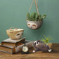 Cute Sloth Face Drawing Small Succulent Pot Oval Shape Hanging Sloth Planter