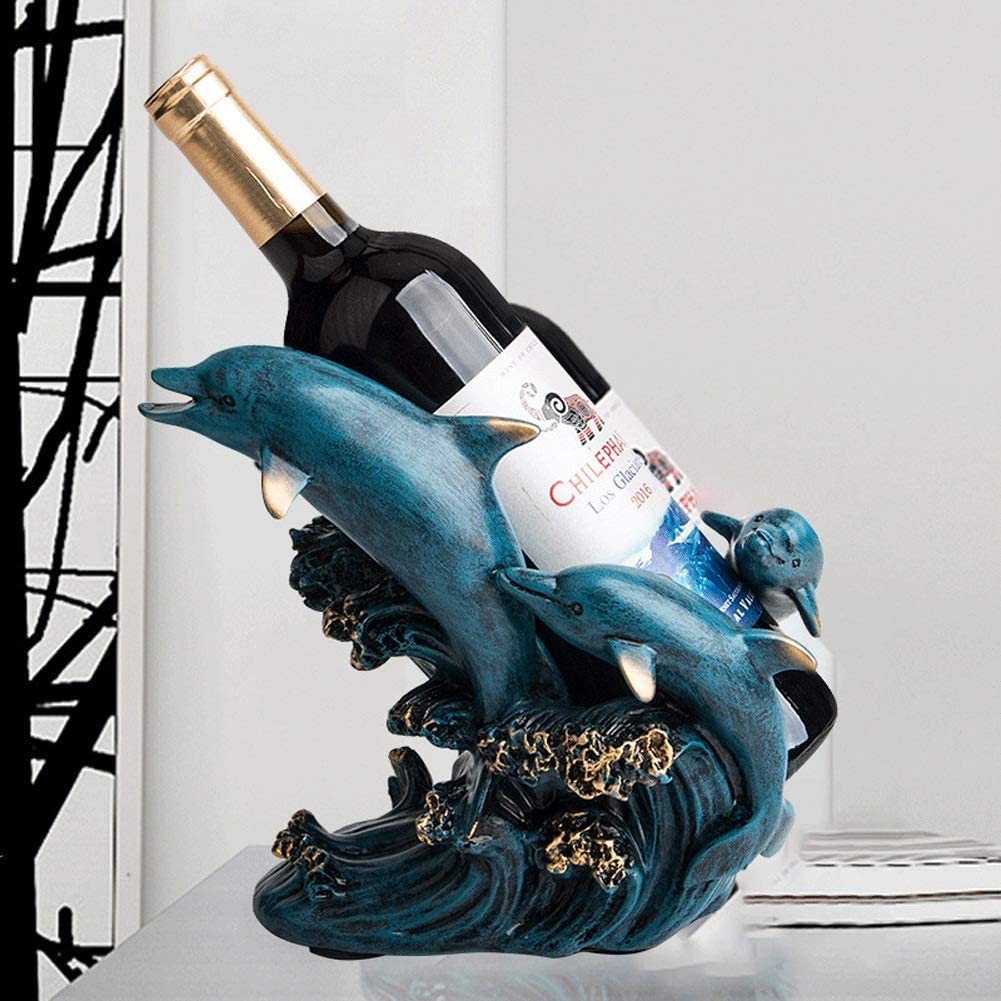 Dolphin Wine Bottle Holder Blue Wooden Colors Jumping Out Ocean