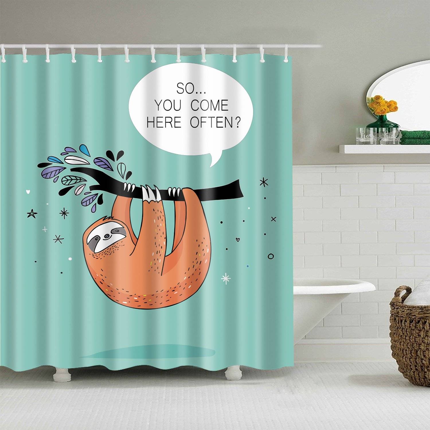 Hanging Tree Funny Animal with Quotes Cartoon Orange Sloth Shower Curtain