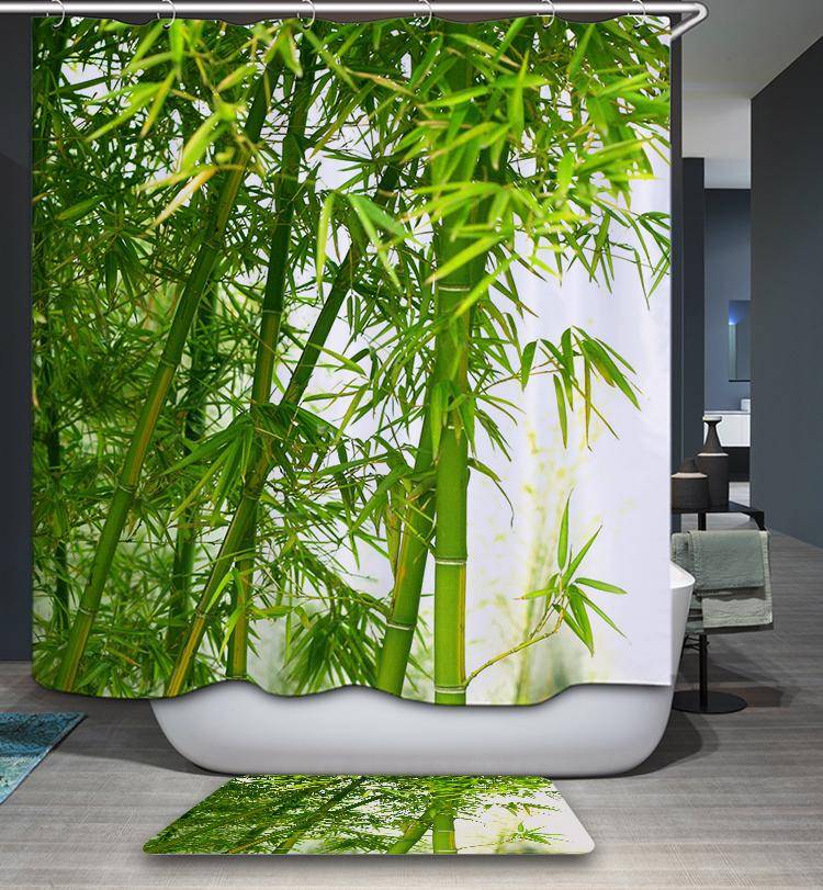 Lime Green Natural Tree Zen Style Bamboo Branches Shower Curtain