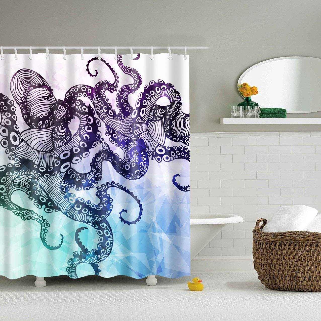 Watercolor Abstract Ocean Creatures Art Purple Octopus Tentacle Shower Curtain
