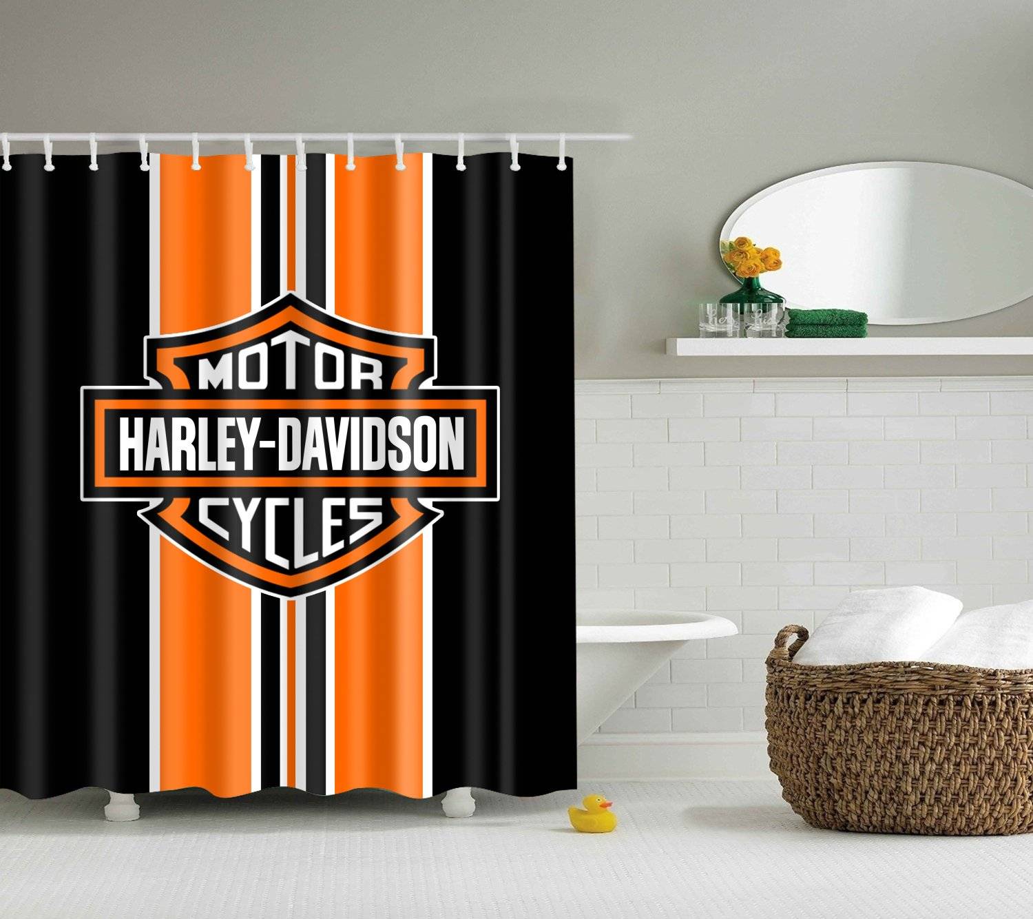 Orange Black Motor Harley Davidson Stripe Shower Curtain