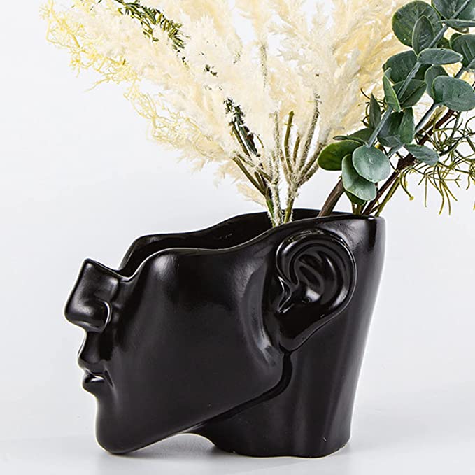 Geometric Mid Century Flower Resin Succulent Pot Vase Half Face Planter