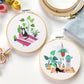 4 Pack Embroidery Kit Modern Art Cat with Tropical Houseplant Cactus Cross Stitch with Bamboo Hoops