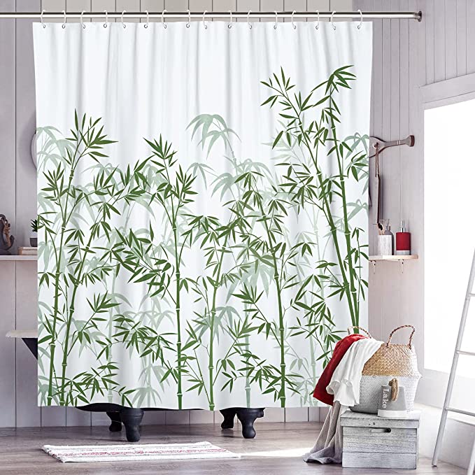 Green Zen Style Bamboo Branches Shower Curtain