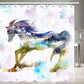 Watercolor Mountain River Ink Painting Blue Horse Shower Curtain