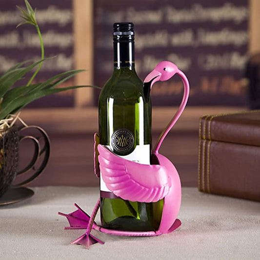 Joli porte-bouteille de vin flamant rose en art forgé