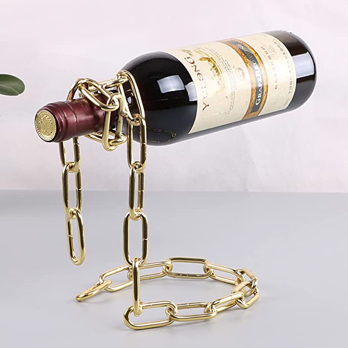 Golden Magic Floating Steel Chain Link Wine Bottle Holder