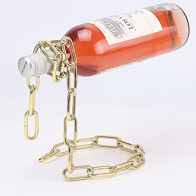 Golden Magic Floating Steel Chain Link Wine Bottle Holder