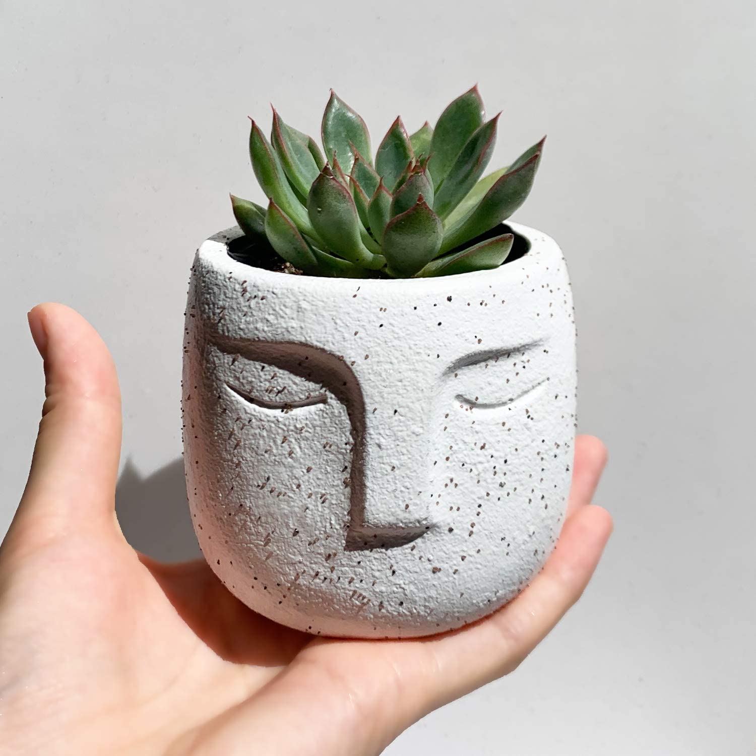 Set of 3 Aloha Modern Tiki Face Head Planter Concrete Cement Statue Mini Succulent Pot