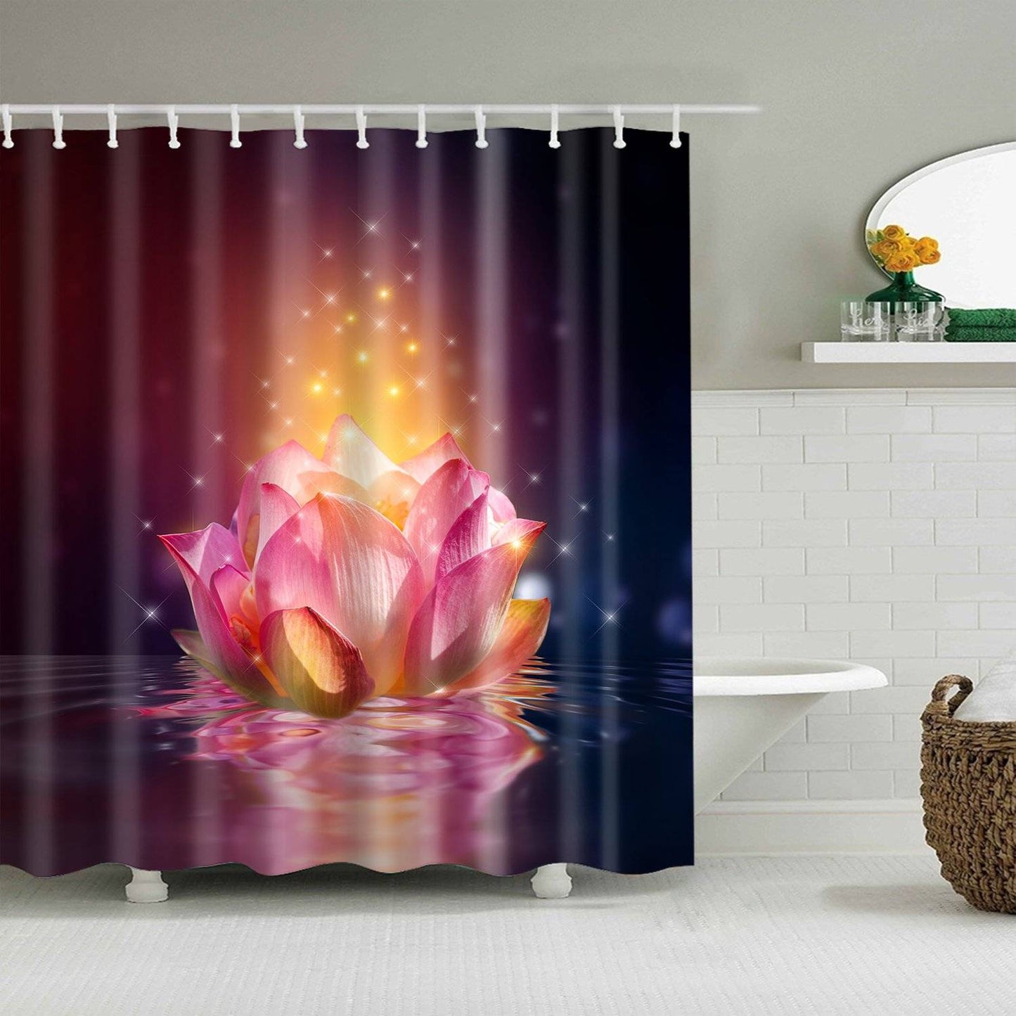 Graceful Buddha Zen Water Lily Sacred Pink Lotus Shower Curtain
