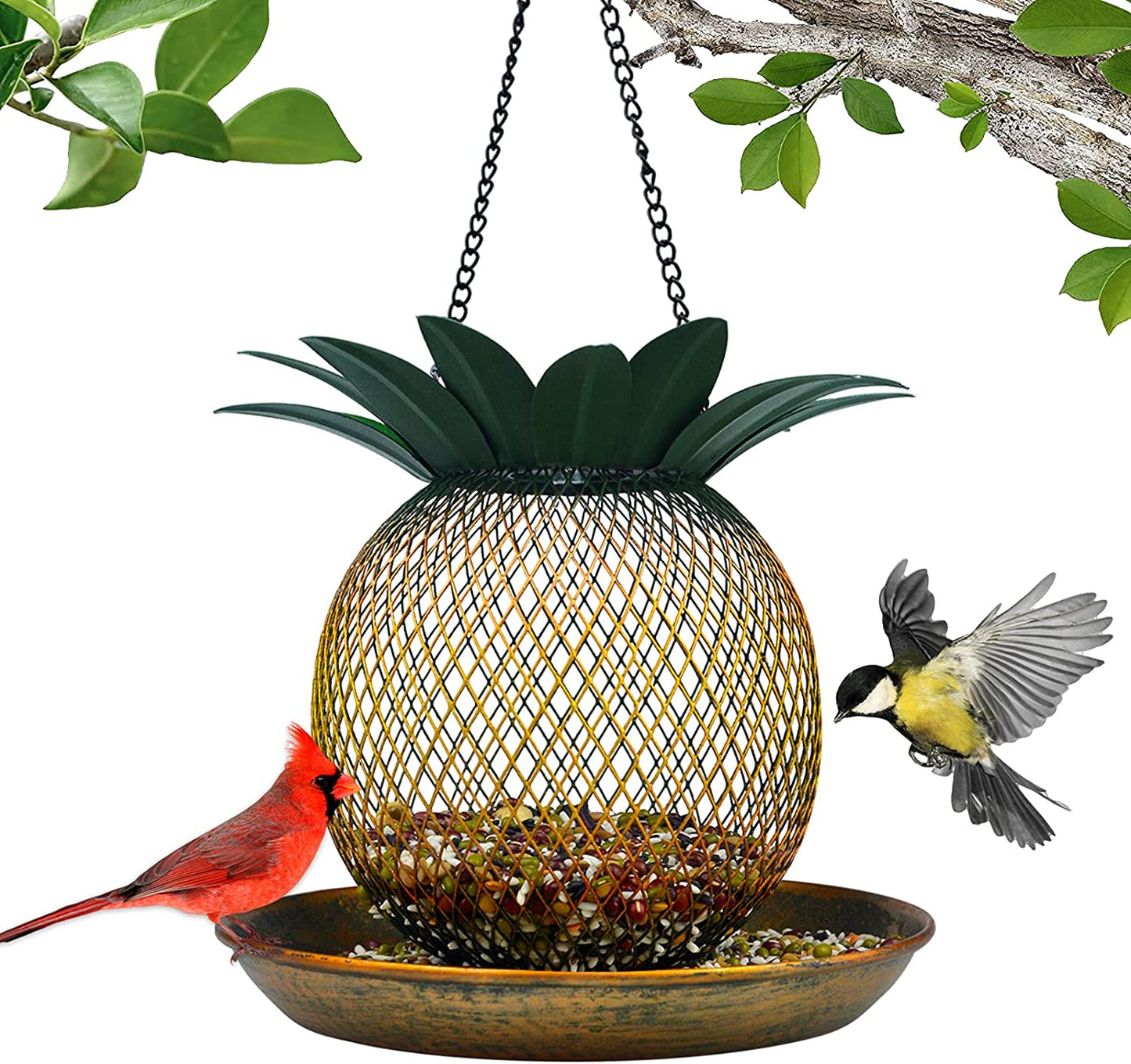 Top Fill Mesh Solar Powered Pineapple Bird Feeder