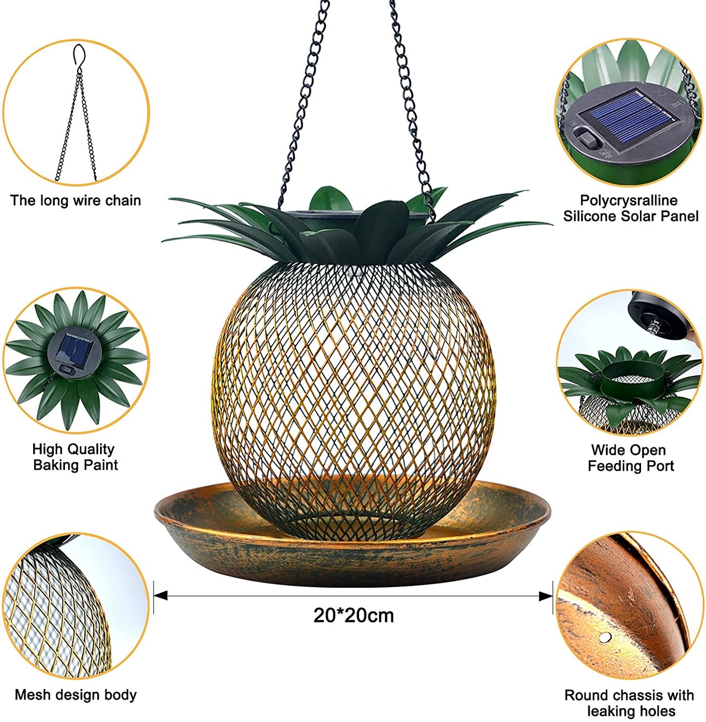 Top Fill Mesh Solar Powered Pineapple Bird Feeder