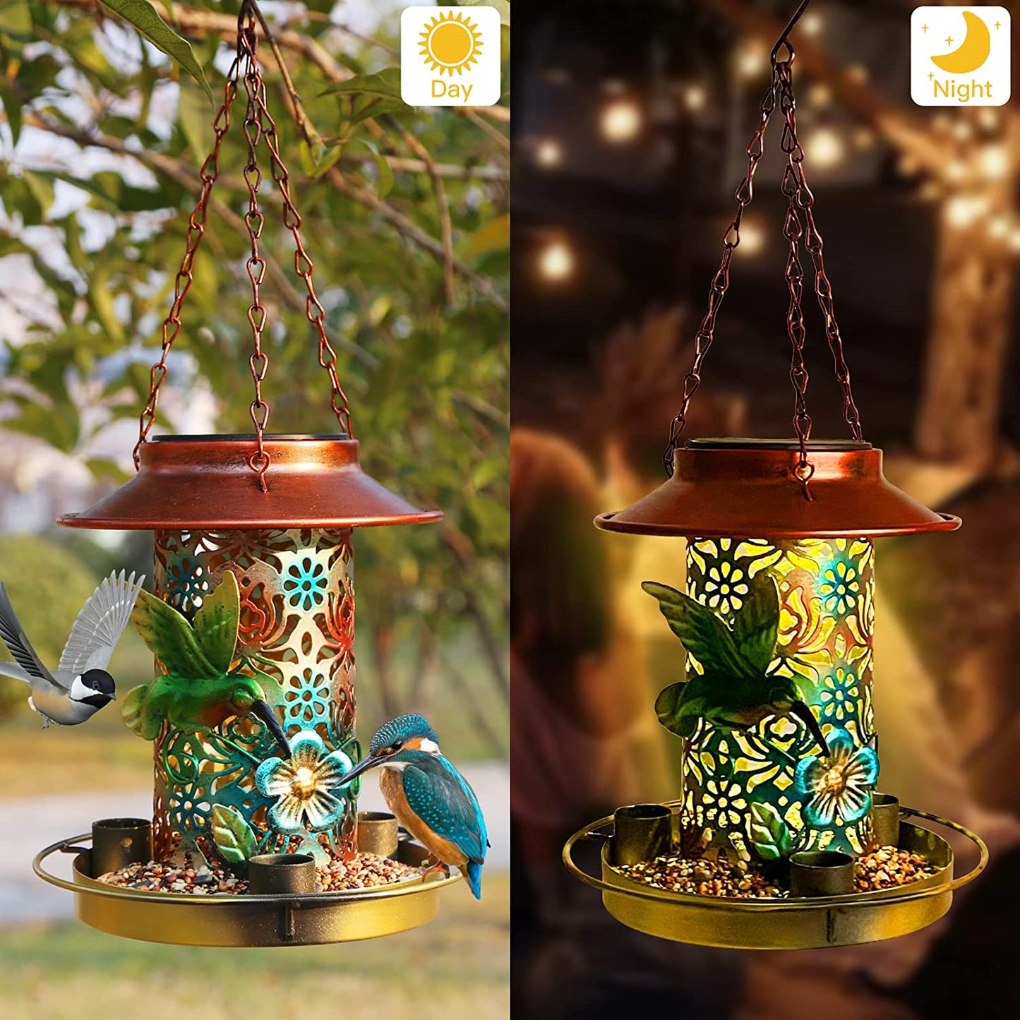 Metal Waterproof Cardinals Hummingbird Solar Lantern Bird Feeder