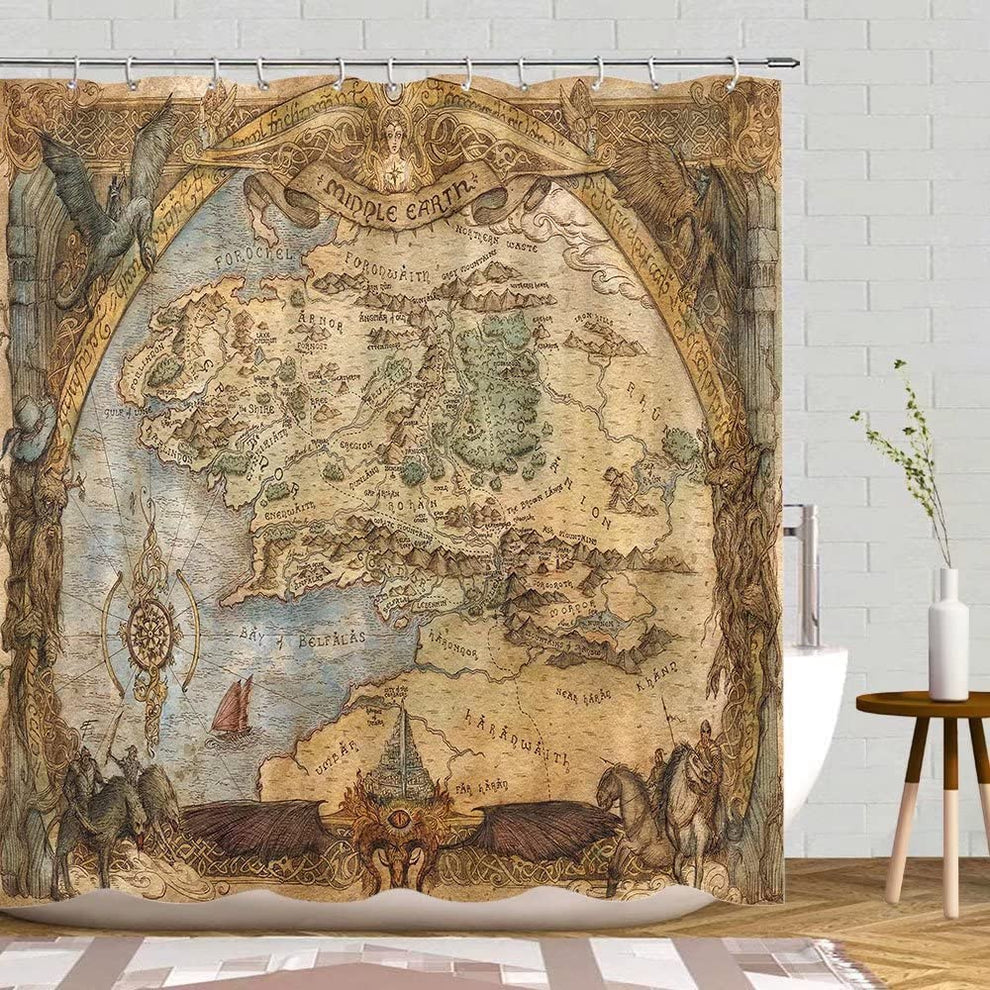 Middle Earth Shower Curtain, Lord of The Rings, LOTR Medieval Map ...