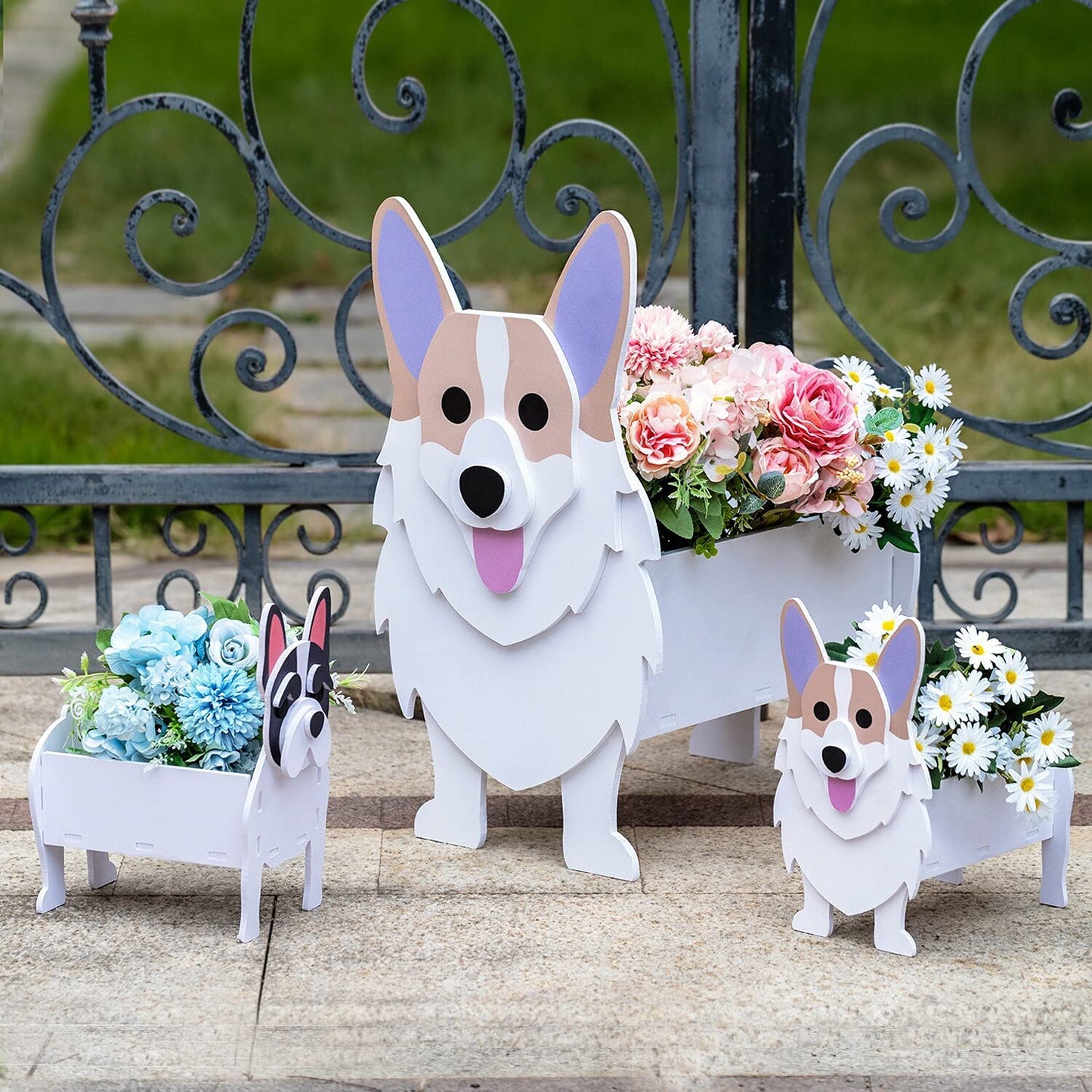 Corgi Dog Planter Cartoon Dog Shaped Cute Outdoor Flower Pot