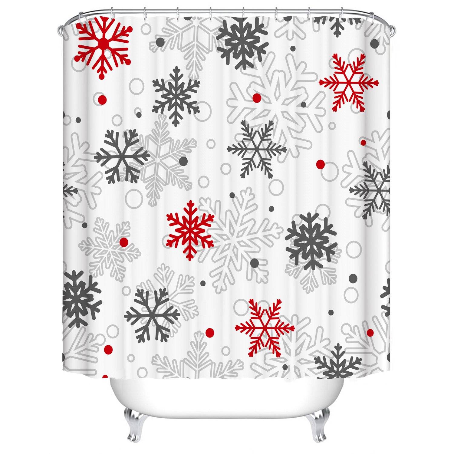 Seamless Christmas Holiday Red Grey Black Snowflake Shower Curtain
