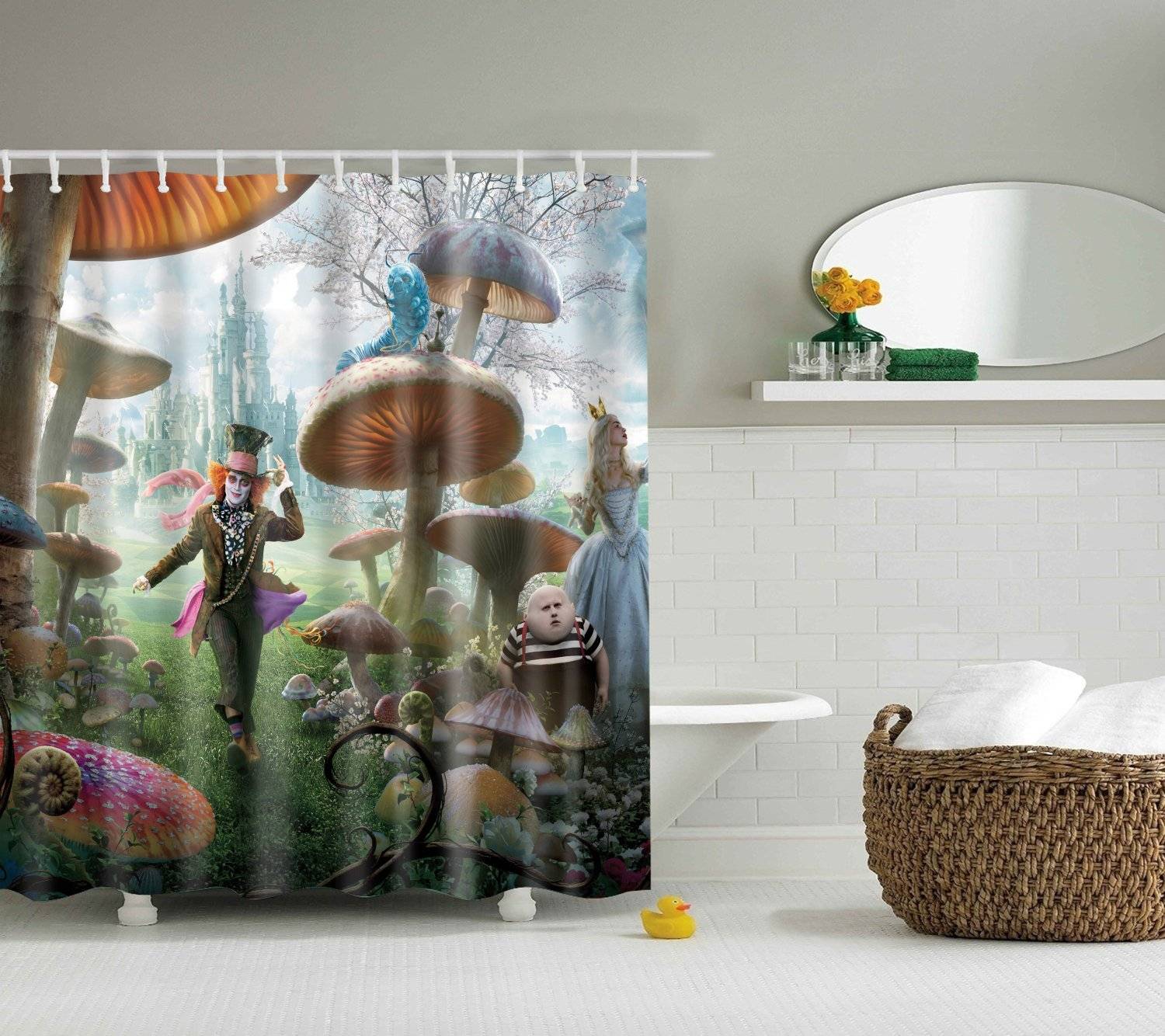 Anime Cartoon Mushroom Alice in Wonderland Shower Curtain