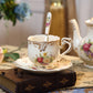 3 Pieces Vintage Floral Cluster Rose Shaped Tea Cup And Saucer Set with Spoon