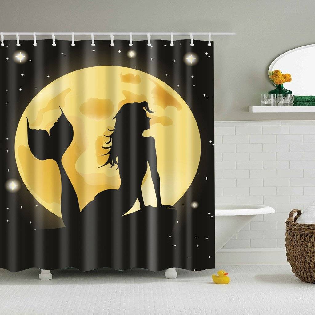 Ariel Shadow Coastal Mermaid Full Moon Shower Curtain