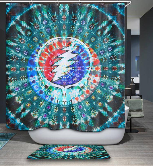 Tie Dye Trippy Steal Your Face Grateful Dead Skull Head Shower Curtain