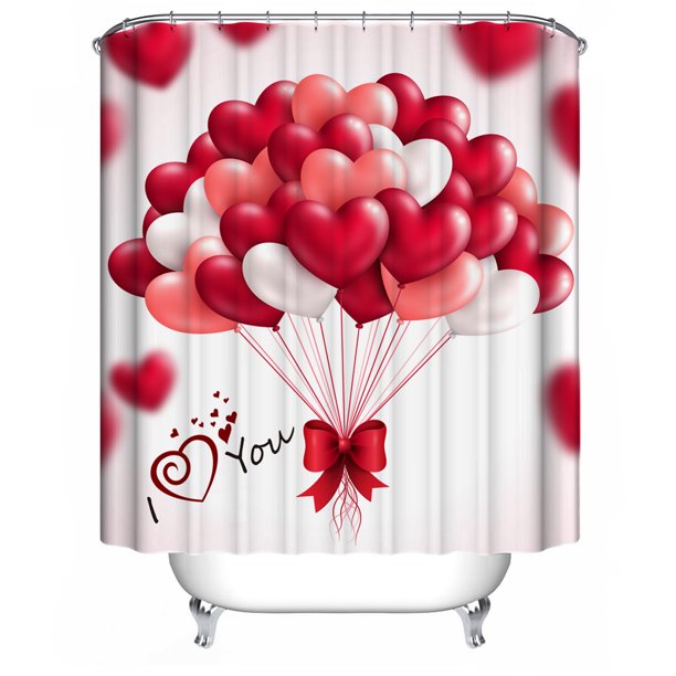 Red Heart Shaped Hot Air Balloons Romantic Holiday Valentine Shower Curtain