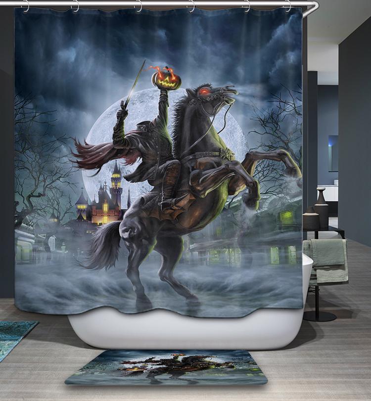 Headless Horseman Knight with Pumpkin Gothic Halloween Shower Curtain