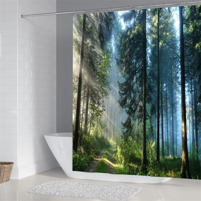Green Trees Landscape with Sunshine Forest Scene Shower Curtain