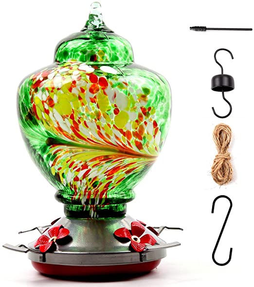 Backyard Garden Cleaning Recycled Colorful Stained Glass Hanging Hummingbird Feeder