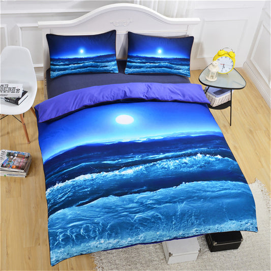 Beach Waves Blue Moon Night Duvet Covers Bedding Sets