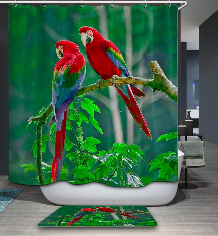 Beautiful Birds in Green Forest Natural Scene Parrot Shower Curtain