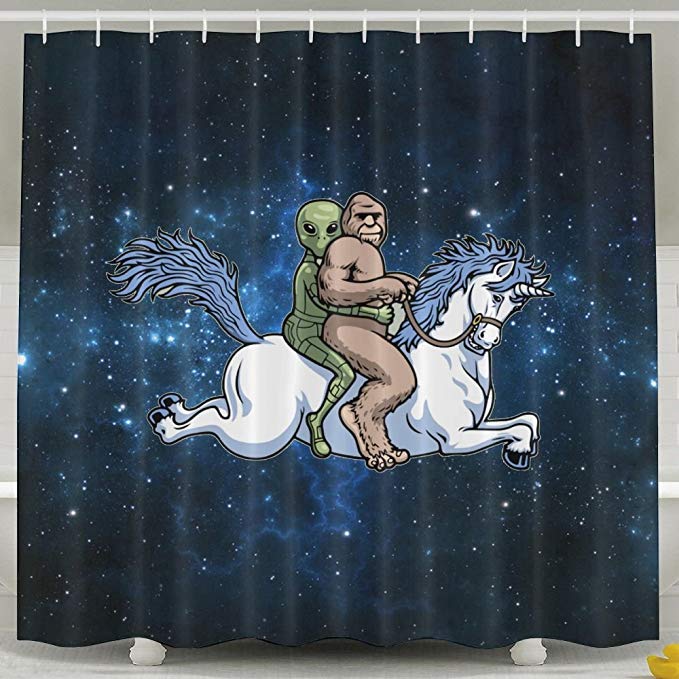 Riding Unicorn at Galaxy Bigfoot Alien Shower Curtain