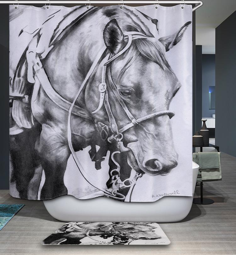 Realistic Black White Farm Animal Western Horse Shower Curtain