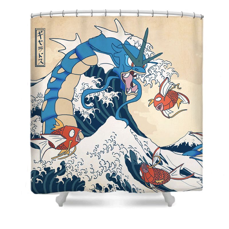 Blue Gyarados The Great Wave Dragon Shower Curtain