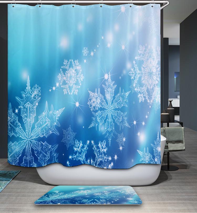 Blue White Christmas Holiday Snowflake Shower Curtain