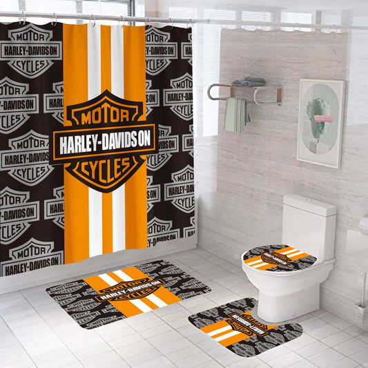 Douchegordijn Oranje Harley Davidson, Zwarte symboolstreep, 180x180cm