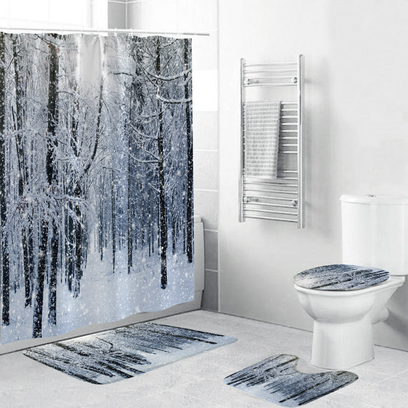 White Snowy Season Landscape Winter Forest Shower Curtain