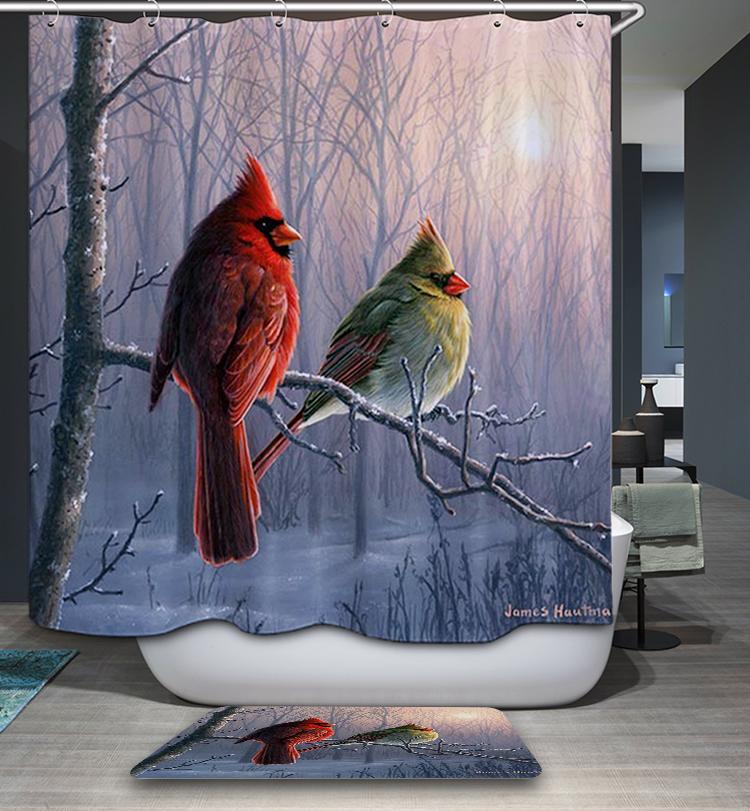 Couple Birds Forest Morning Sunshine Cardinal Shower Curtain