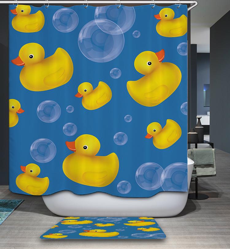 Yellow Ducky with Bubbles Cartoon Rubber Duck Shower Curtain