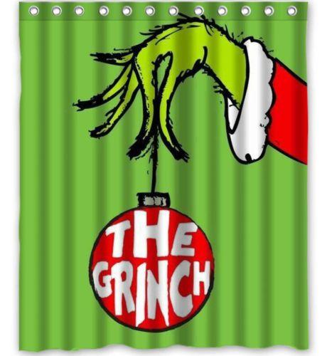 Cartoon Stolen Christmas Green Backdrop The Grinch Shower Curtain
