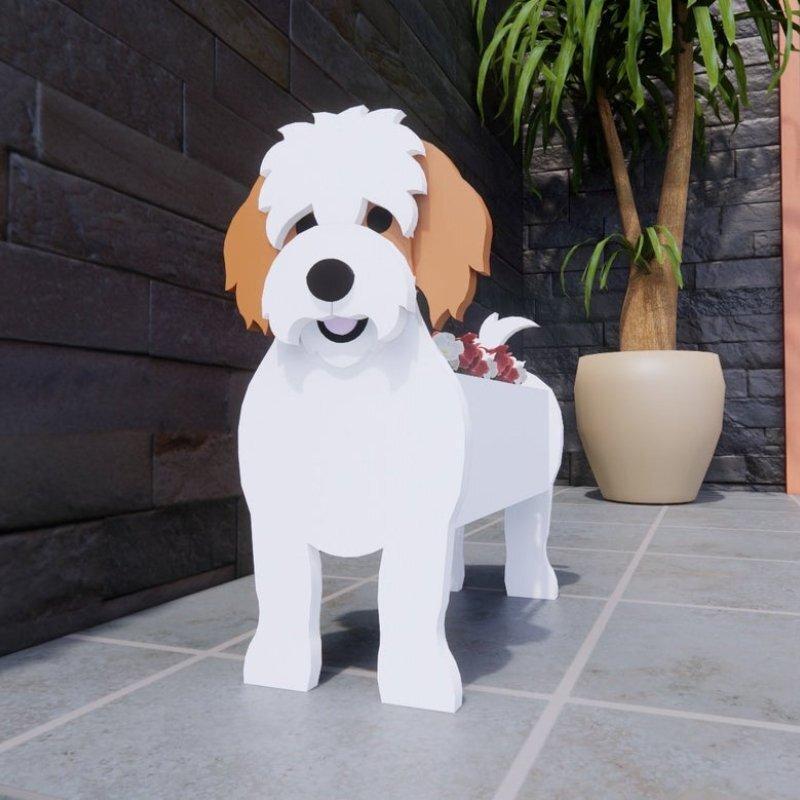 47+ jardinière chien, PVC en bois, pot de fleur extérieur - 43x30x23cm