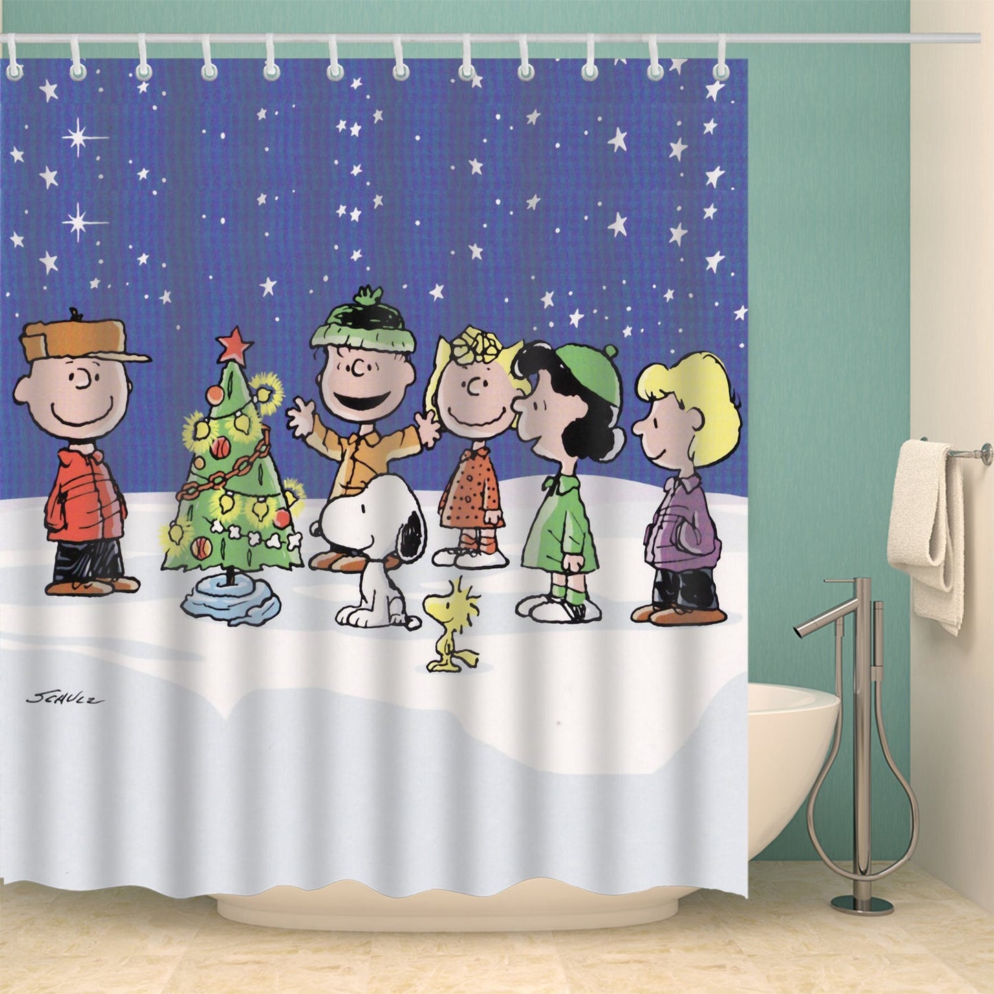 Cartoon Christmas Tree Collaboration Shower Curtain